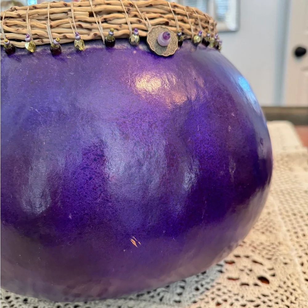 Handmade Gourd Art Bowl/Vase Purple Black Tabletop Decor